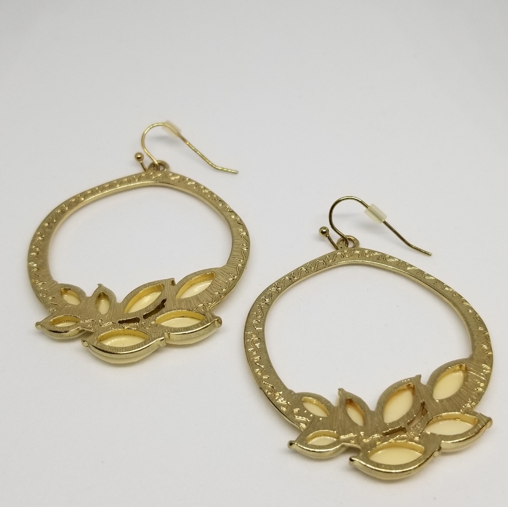 Gold & Cream Textured Hoop Earrings - Picture 2 of 8